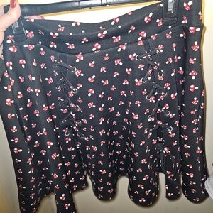 Hot Topic Black Skirt with Red Mushroom Pattern